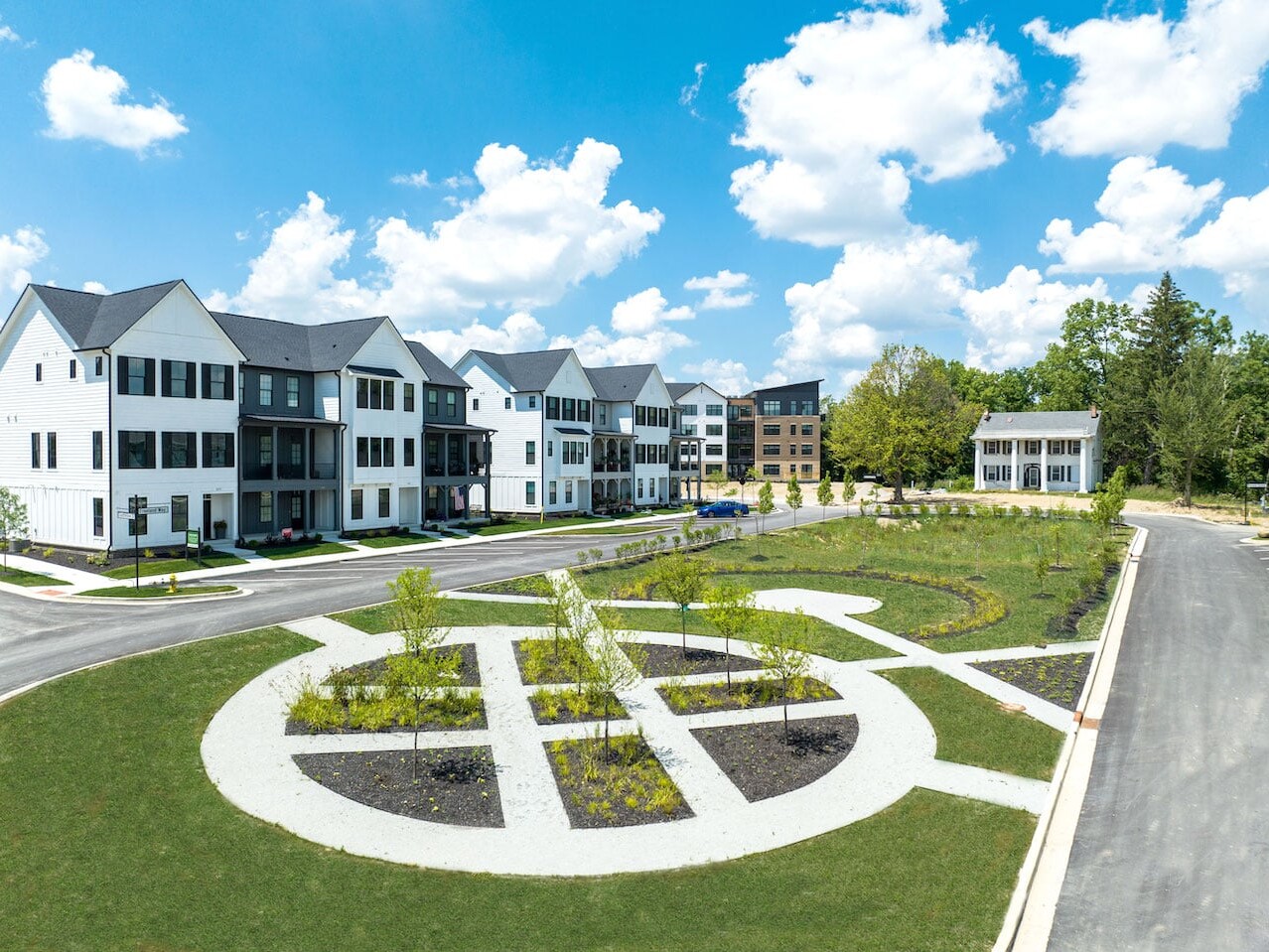 An aerial view of a new residential neighborhood.