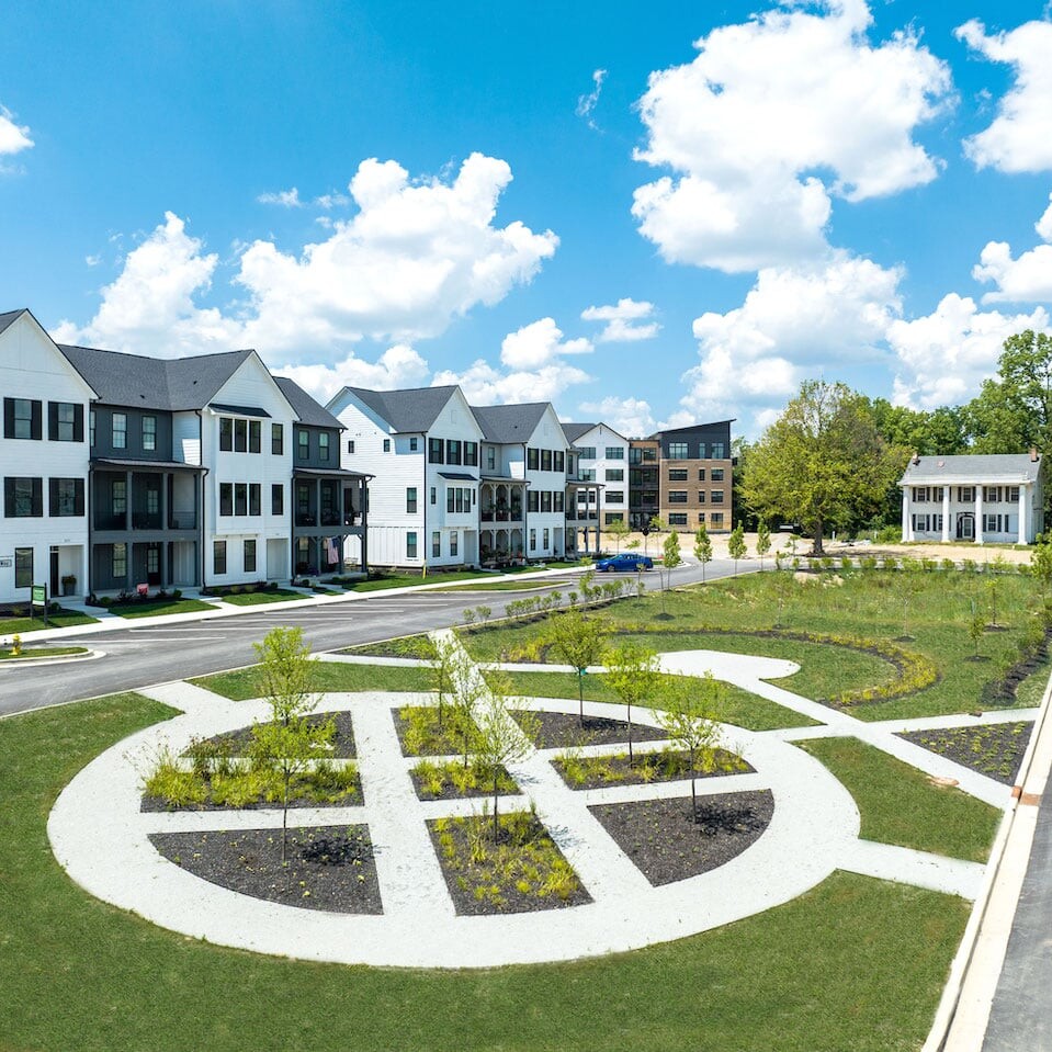 An aerial view of a new residential neighborhood.
