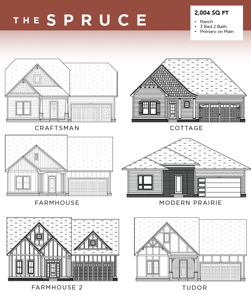 The custom spruce floor plans for Indianapolis and surrounding areas including Fishers and Westfield.